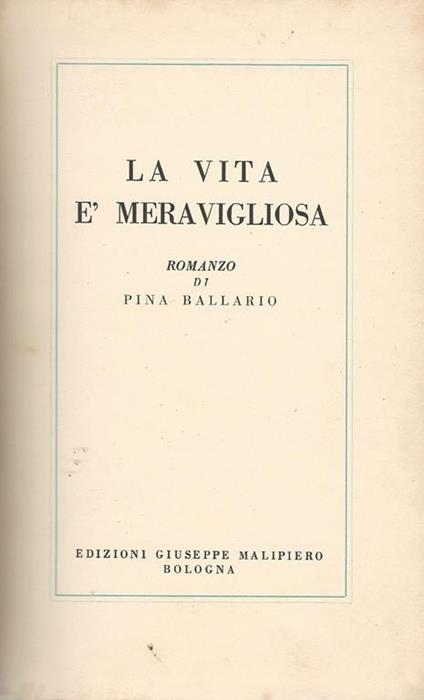 La Vita E' Meravigliosa - Pina Ballario - copertina