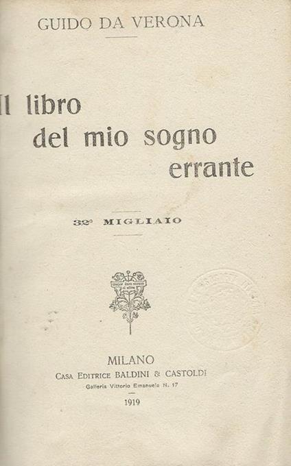 Il Libro Del Mio Sogno Errante - Guido Da Verona - copertina