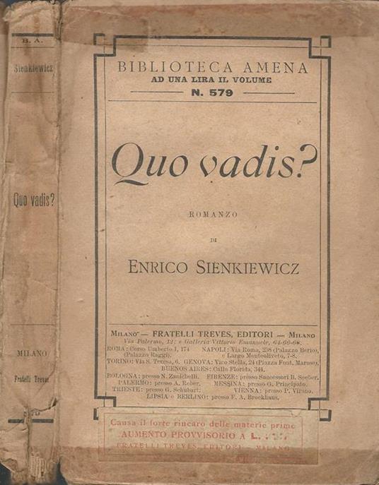 Quo Vadis? - Henryk Sienkiewicz - Libro Usato - Fratelli Treves