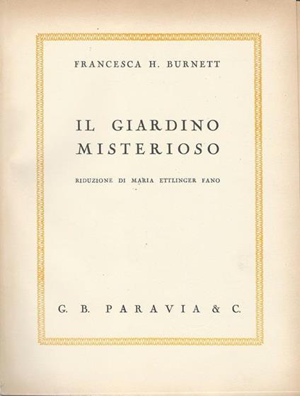 Il Giardino Misterioso - copertina