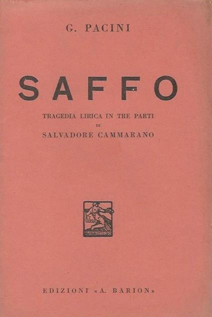 Saffo Tragedia lirica in tre parti di Salvadore Cammarano - copertina