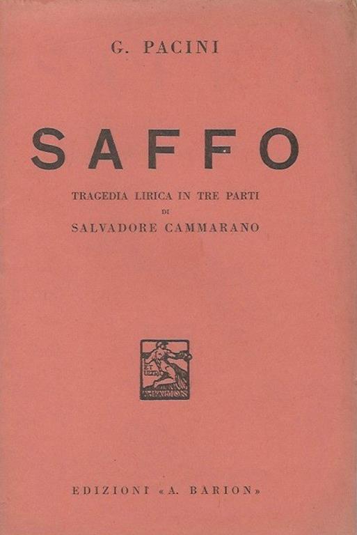 Saffo Tragedia lirica in tre parti di Salvadore Cammarano - copertina