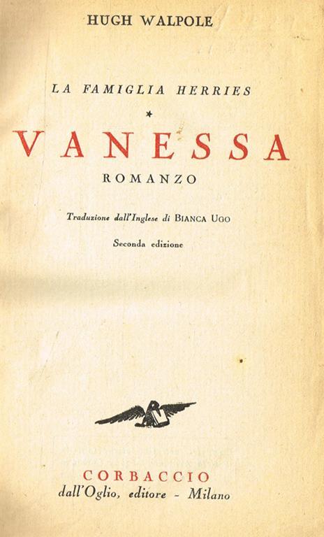 Vanessa - Hugh Walpole - copertina