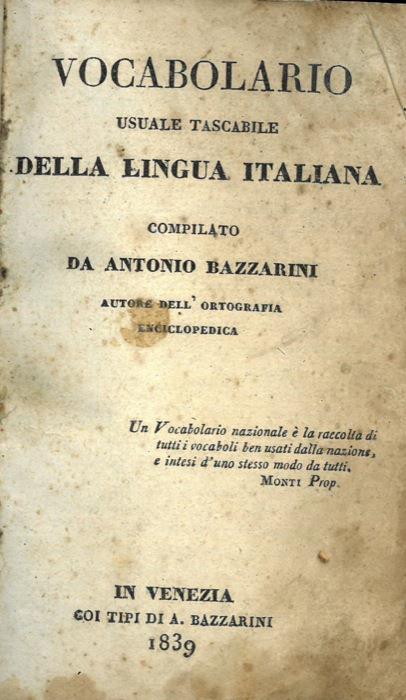 Vocabolario usuale tascabile della lingua italiana - Antonio Bazzarini - copertina