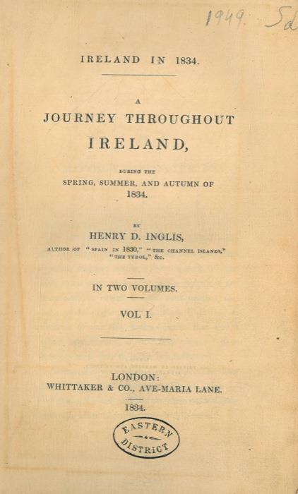 A Journey Throughout Ireland, during the Spring, Summer, and Autumn of 1834 - Henry D. Inglis - copertina