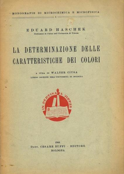 La determinazione delle caratteristiche dei colori - Eduard Hascek - copertina