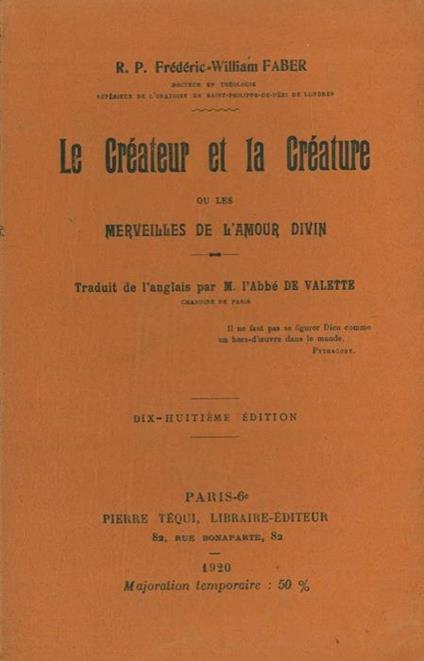 Le Createur et la creature ou les merveilles de l'amour divin - Frederick William Faber - copertina