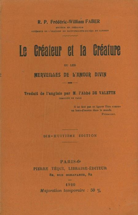 Le Createur et la creature ou les merveilles de l'amour divin - Frederick William Faber - copertina