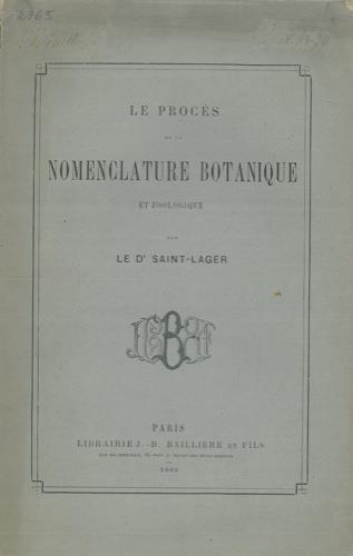 Le procès de la nomenclature botanique et zoologique - copertina