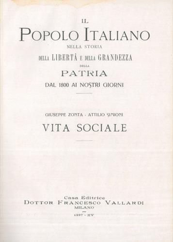 Vita sociale italiana nel XIX e XX secolo - Giuseppe Zonta,Attilio Simioni - copertina