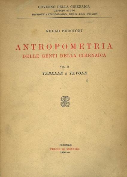 Antropometria delle genti della Cirenaica - Nello Puccioni - copertina