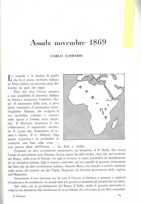 Assab: novembre 1869 - Carlo Gasbarri - copertina