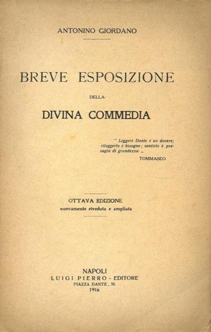 Breve esposizione della Divina Commedia - Antonino Giordano - copertina