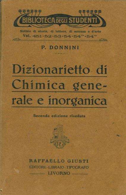 Dizionarietto di chimica generale e inorganica - P. Donnini - copertina