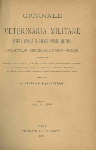 Giornale di veterinaria militare. Rivista mensile di scienze ippiche militari. Clinica veterinaria, igiene del cavallo di truppa, ippotecnia - G. Regis - copertina