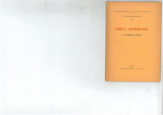 Lirica alfieriana - Umberto Bosco - copertina