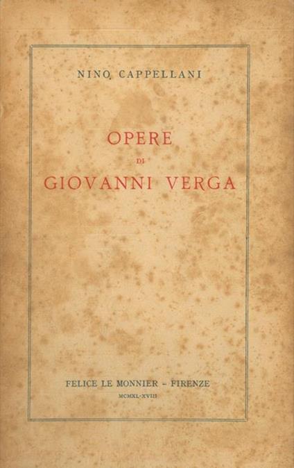 Opere di Giovanni Verga - Nino Cappellani - copertina