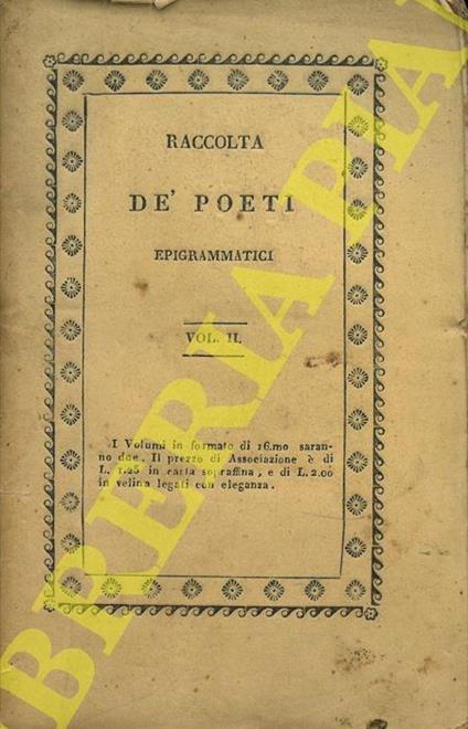 Raccolta De' Poeti Epigrammatici. Vol. II - copertina