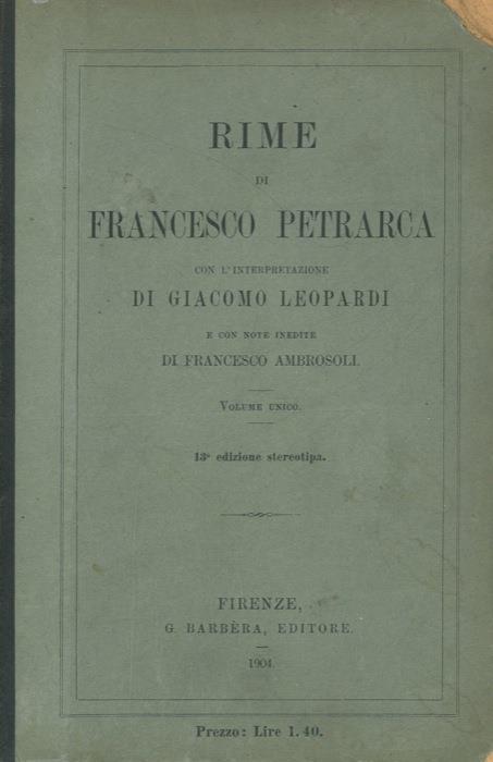 Rime di Francesco Petrarca con l'interpretazione di Giacomo Leopardi - Francesco Petrarca - copertina