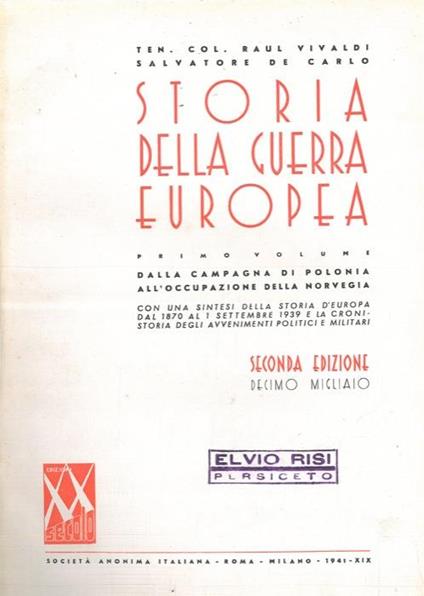 Storia della guerra europea - Raul Vivaldi - copertina