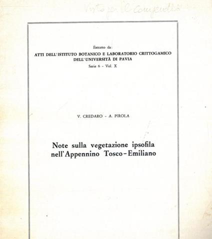 Note sulla vegetazione ipsofila nell'Appennino Tosco-Emiliano - Vera Credaro - copertina