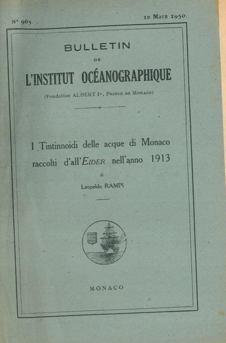 I Tintinnoidi delle acque di Monaco raccolti dall'Eider nell'anno 1913 - Leopoldo Rampi - copertina