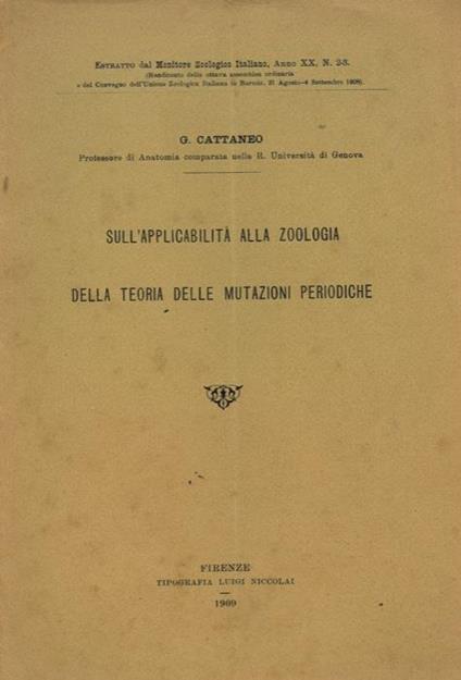 Sull'applicabilità alla zoologia della teoria delle mutazioni periodiche - G. Cattaneo - copertina