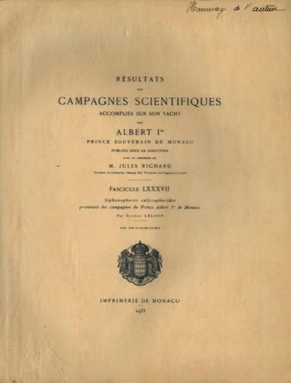 Siphonophores calycophorides provenant des campagnes du Prince Albert Ier de Monaco - Eugéne Leloup - copertina