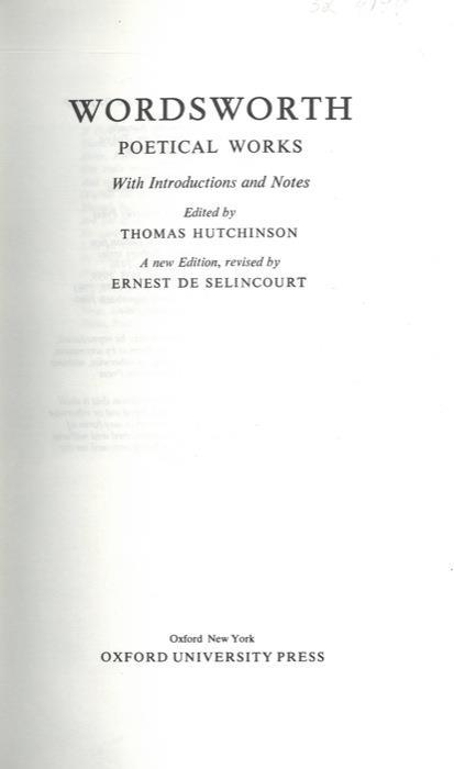 Poetical works. With Introduction and Notes Edited by Thomas Hutchinson - William Wordsworth - copertina