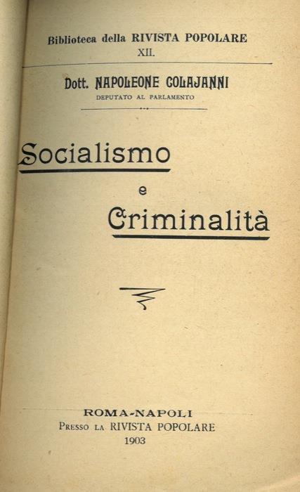 Socialismo e criminalità - Napoleone Colajanni - copertina
