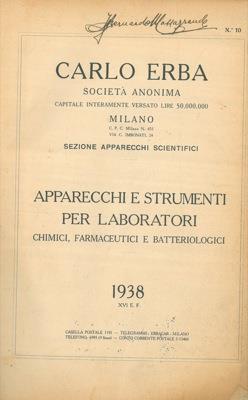 Apparecchi e strumenti per laboratori chimici, farmaceutici e batteriologici. 1938 - Carlo Erba - copertina