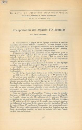 Interprétation des Myxilla d'O. Schmidt - Émile Topsent - copertina