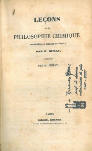 Leons sur la philosophie chimique - Alexandre Dumas - copertina