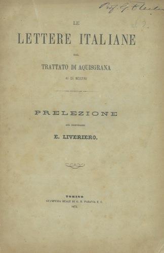 Le lettere italiane dal trattato di Aquisgrana ai dì nostri - copertina