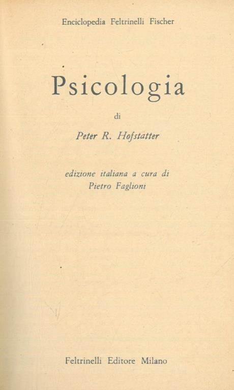 Psicologia - Peter R. Hofstatter - copertina