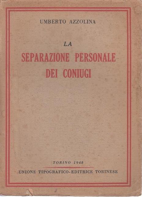 La Separazione Personale Dei Coniugi - Umberto Azzolina - copertina