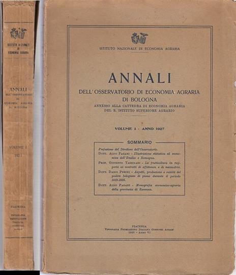 Annali Osservatorio Economia Agraria Bologna Vol.1 1927 - 2