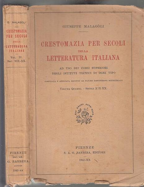 Crestomazia Secoli Letteratura Italiana - Giuseppe Malagoli - copertina