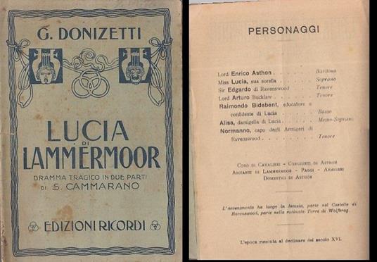 Libretto Lucia di Lammermoor - Gaetano Donizetti - copertina