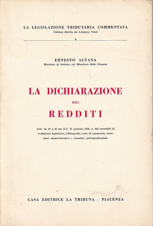 La Dichiarazione Dei Redditi - Ernesto Altana - copertina