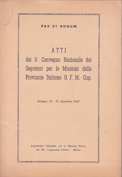 Atti Del 6° Convegnonazionale Cappuccini - copertina