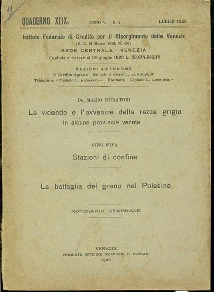 Quaderno Mensile Razza Grigia Battaglia Grano Polesine - copertina