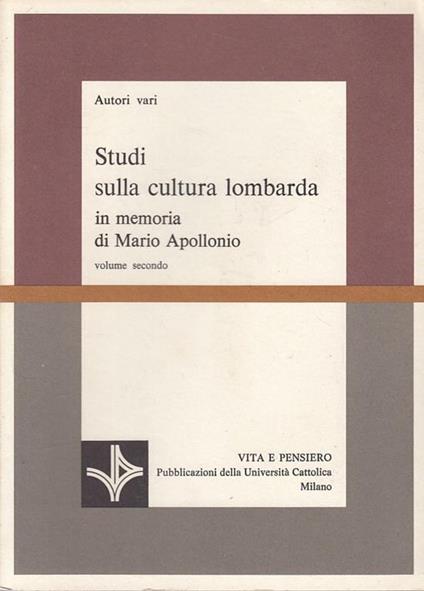 Studi Sulla Cultura Lombarda Vol.2 - copertina