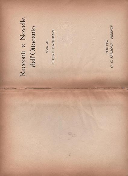 Racconti e Novelle dell'ottocento. Scelte da Pietro Pancrazi - copertina