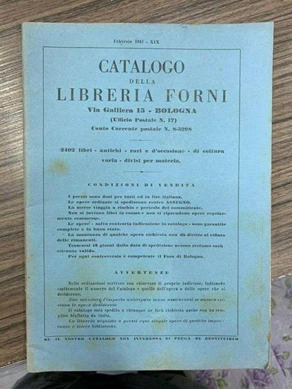 Catalogo della libreria Forni. 1941 - Libro Usato - Febbraio - | IBS
