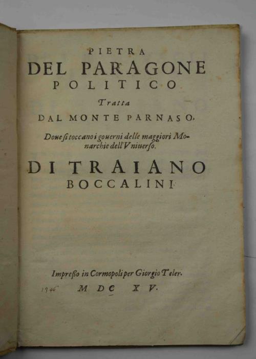 Pietra del paragone politico. Tratta dal Monte Parnaso dove si toccano i governi delle maggiori Monarchie dell'Universo - Traiano Boccalini - copertina