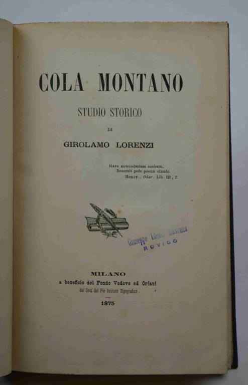 Cola Montano. Studio storico - Girolamo Lorenzi - copertina