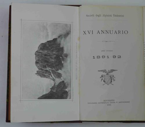 Società degli alpinisti Tridentini. XVI Annuario - Anno sociale 1891-92 - copertina