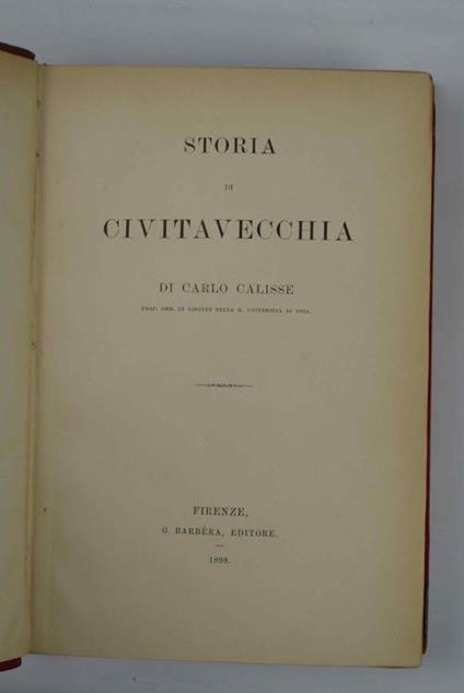 Storia di Civitavecchia - Carlo Calisse - copertina