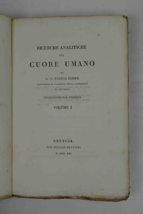 Ricerche analitiche sul cuore umano di Enrico Feder professore di filosofia nella università di Gottinga traduzione dal tedesco - H. Feder - copertina